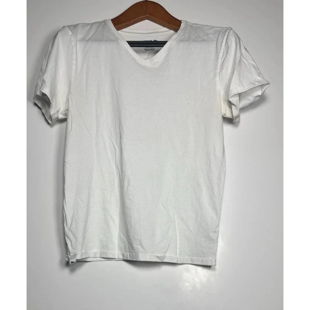 Lacoste Underwear T Shirt Mens Medium White V Neck Logo Outdoor Casual Wear‎